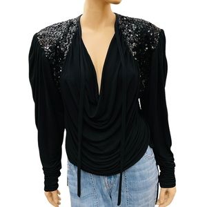 Vintage 80s Creasy Paris Made in France Black Blouse Size Fits Medium